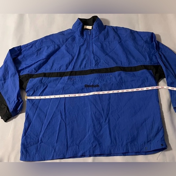 Vintage REEBOK 1/2 Zip Pullover Windbreaker Large Lightweight Black Blue 90s - Picture 3 of 10